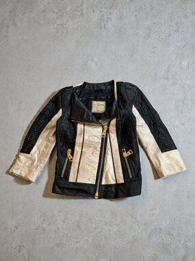 DON VANQUISHER Couture Leather Tan Black Jacket Coat Size Small
